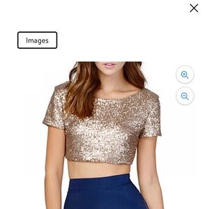 ✅Gold Sequin Cap Sleeve Crop Blouse